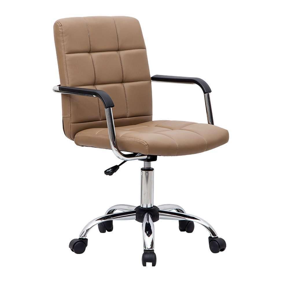 Ha6b2bbea15f14d54aa95db3e382d790aI Modern Brown Faux Leather Office Desk Chair with Armrest - Image 1