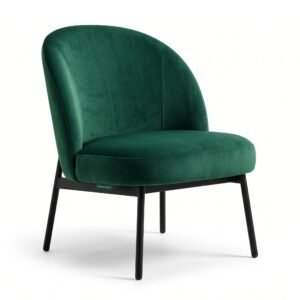 1 Furniture Ripple Emerald Green Velvet Accent Chair with Matte Black Tapered Legs