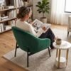 3 Furniture Ripple Emerald Green Velvet Accent Chair with Matte Black Tapered Legs