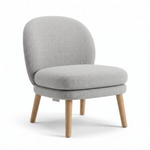 a Furniture Ripple Minimalist Light Grey Fabric Accent Chair with Natural Wood Legs