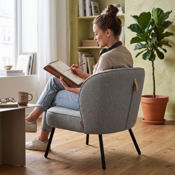 Furniture Ripple Modern Upholstered Accent Chair with Leather Pull Tab & Black Legs