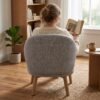 d Furniture Ripple Minimalist Light Grey Fabric Accent Chair with Natural Wood Legs