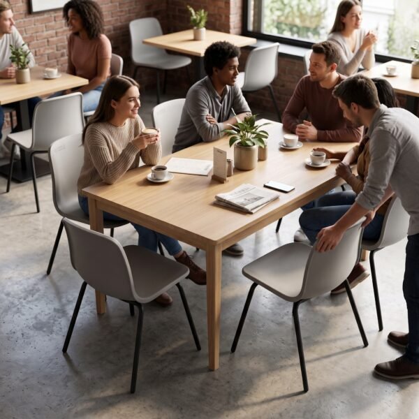 Furniture Ripple Modern Ergonomic Dining & Cafe Chair – Light Grey with Matte Black Metal Legs